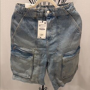 ZARA Denim Cargo Bermuda Shorts for Women
